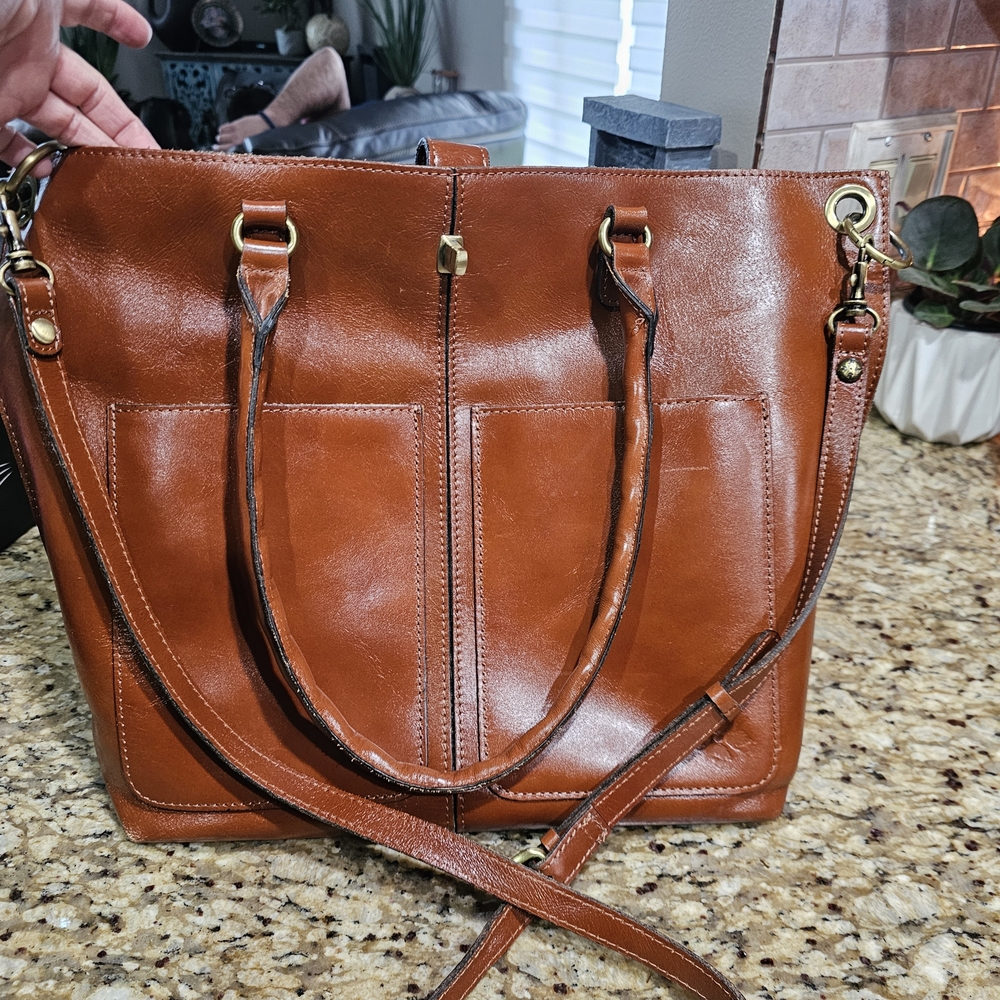 Patricia Nash Chestnut Brown Leather Tote with Brass Accents - Picture 7 of 10